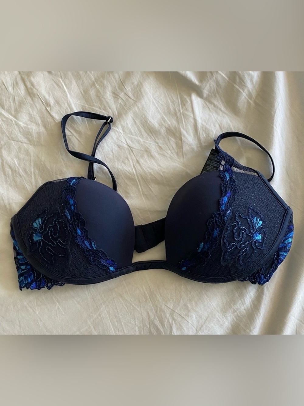 La Perla Dark Navy Embroidered Lace Push-Up Bra